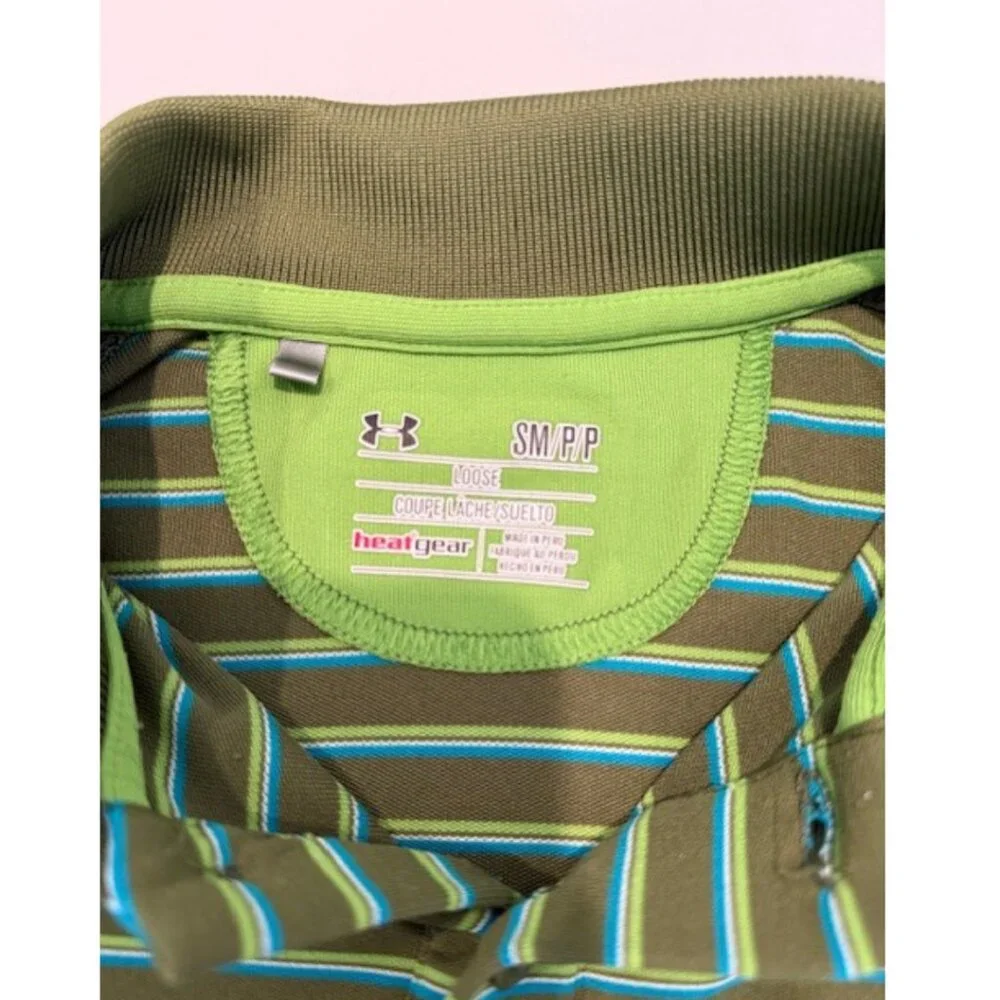 Under Armour Men’s Green Striped Polo Shirt Size Small | Performance Golf Top - Picture 4 of 7